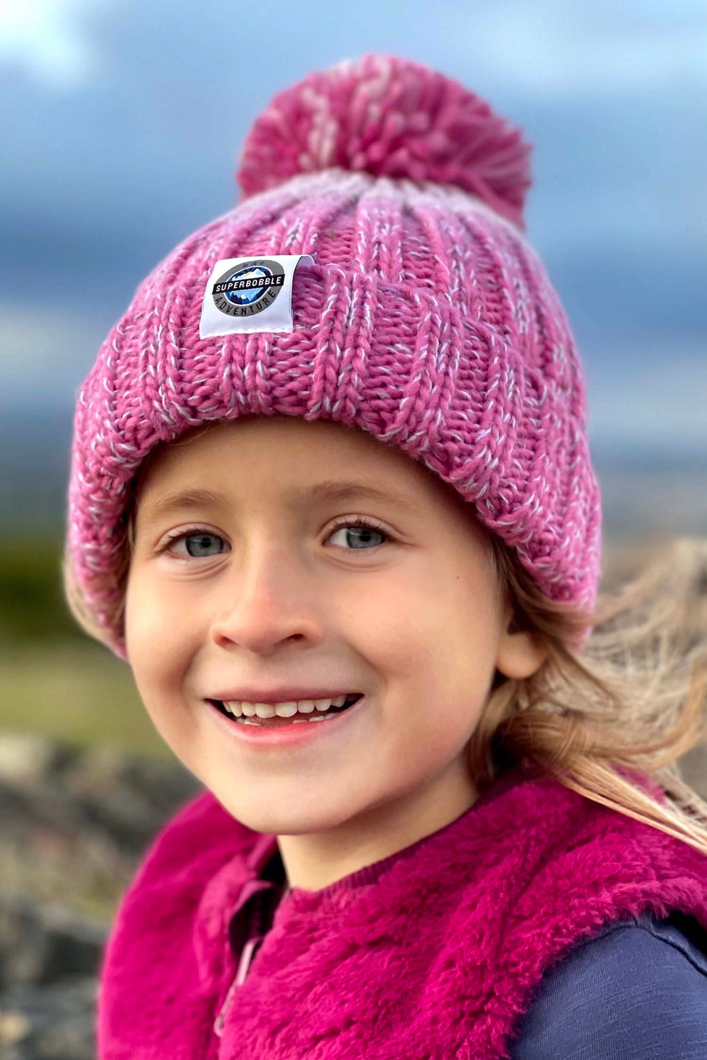 Kids Rose Pink Gradient Rib Knit Hat