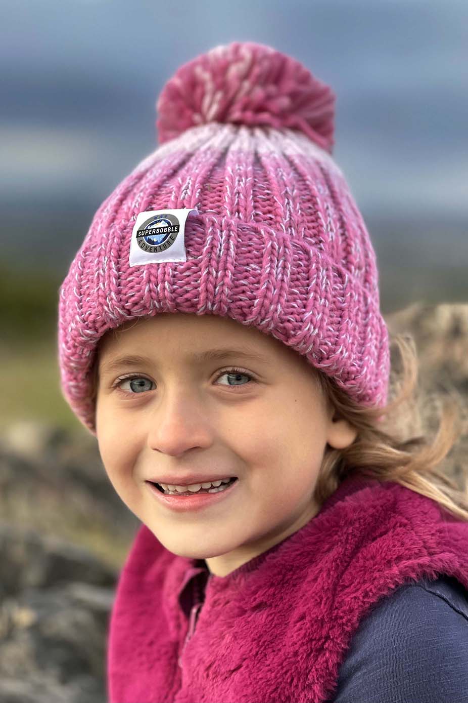 Kids Rose Pink Gradient Rib Knit Hat
