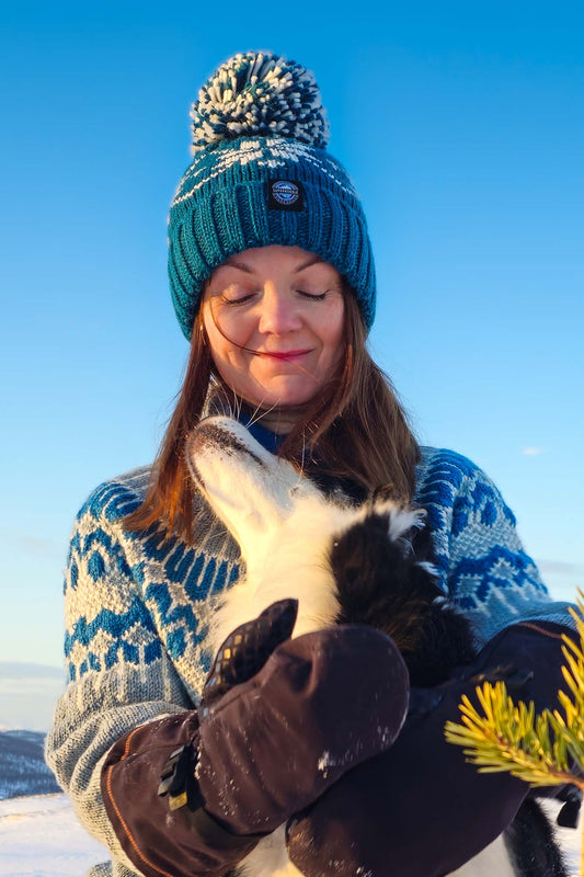 Teal Flora Nordic Knit Hat