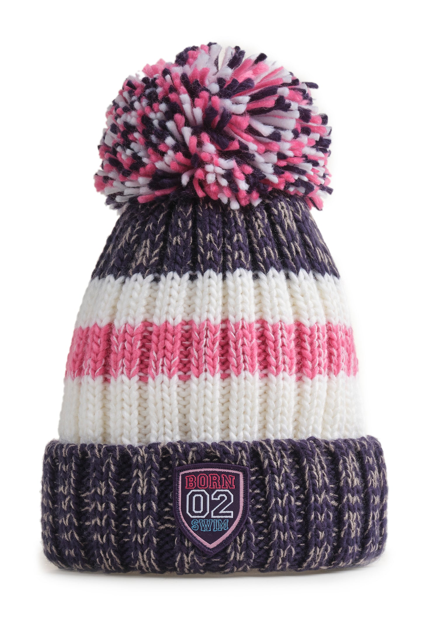 Navy Pink Rib Knit Hat