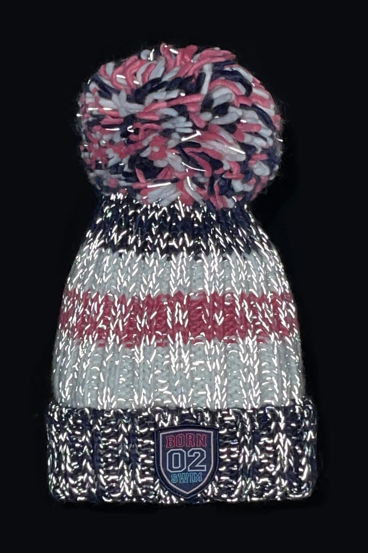 Navy Pink Rib Knit Hat