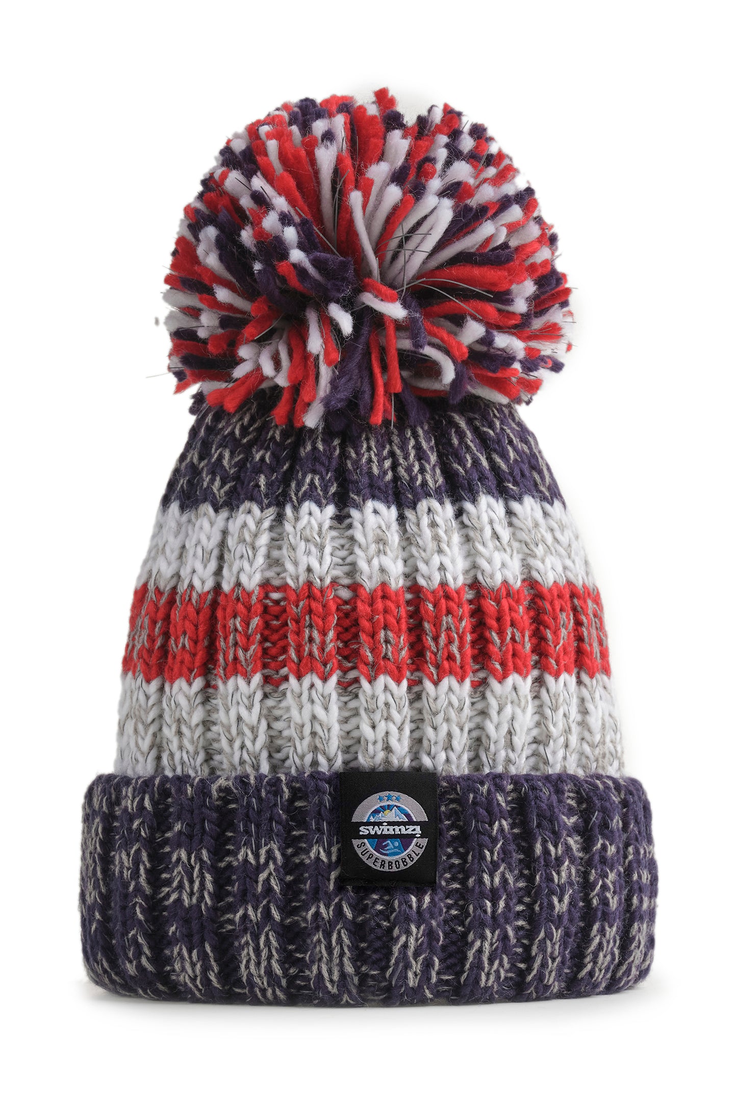 Navy Red Rib Knit Hat