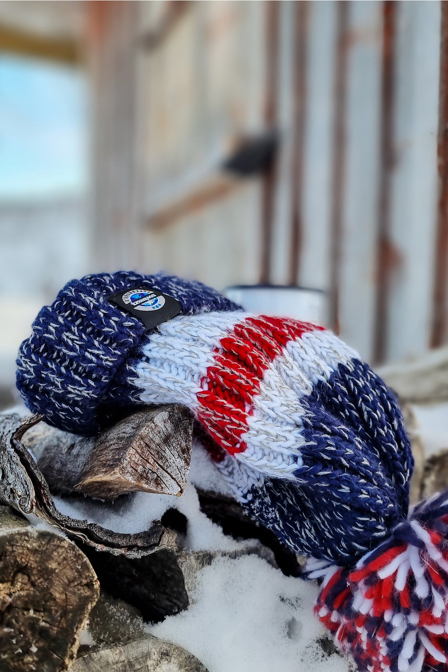 Navy Red Rib Knit Hat