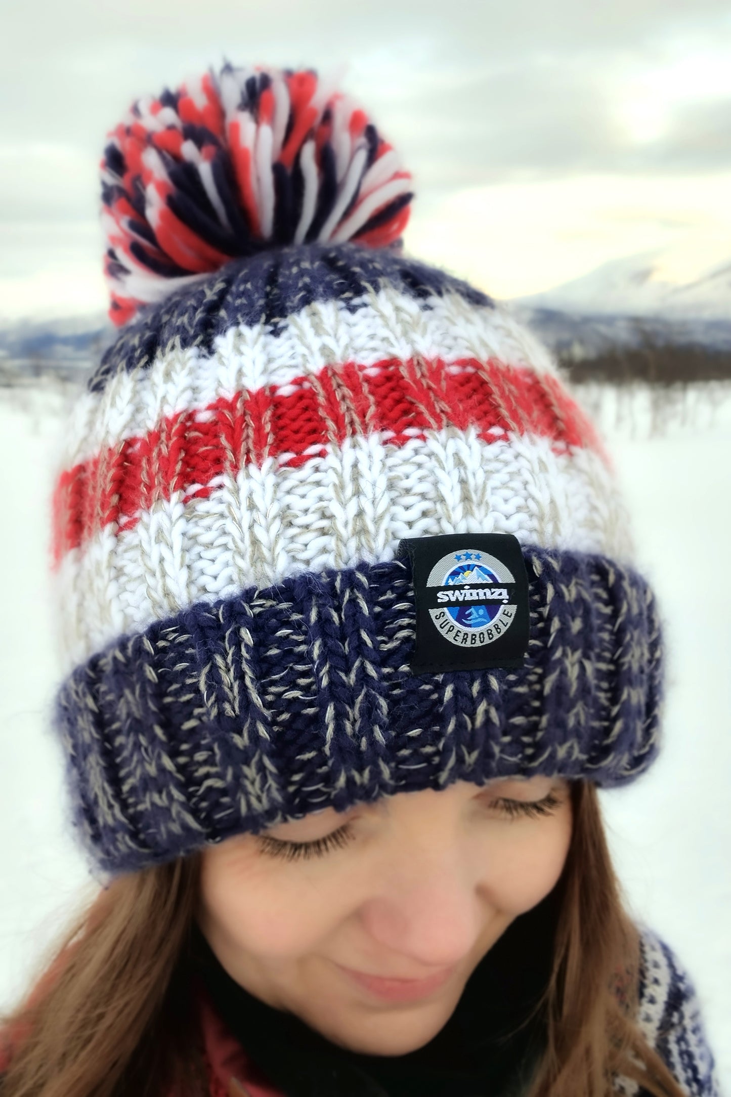 Navy Red Rib Knit Hat