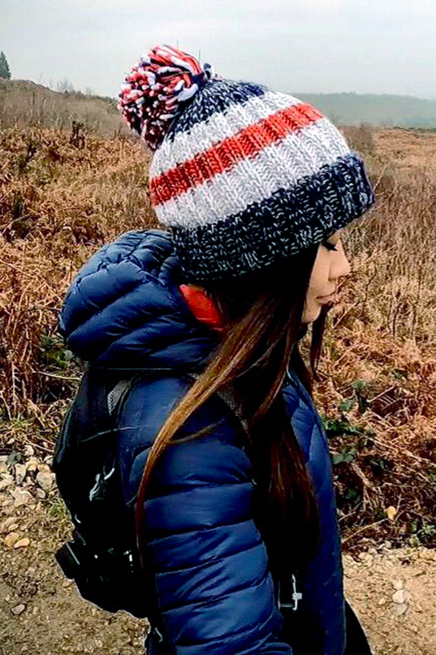 Navy Red Rib Knit Hat