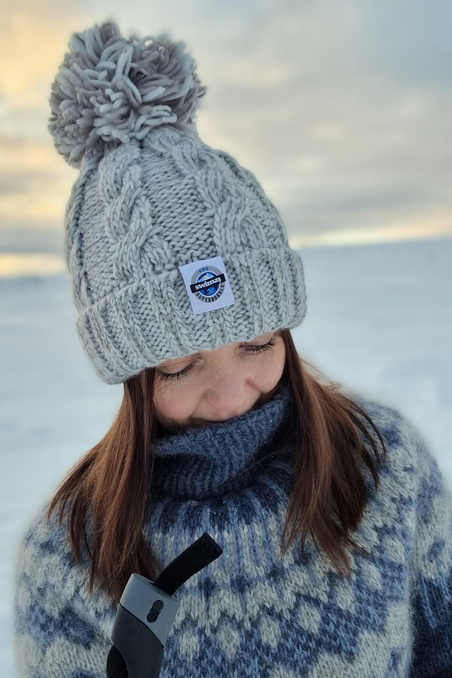 Silver Grey Cable Knit Hat